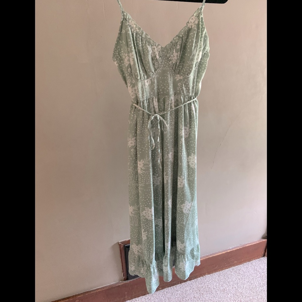 Sage Green Floral Midi Dress